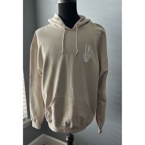 Hoodie Skeleton Peace Sign Graphic Pullover Comfy Casual M Medium Bowery Supply